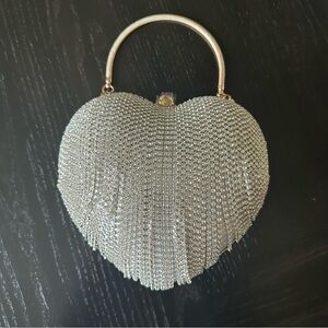 Elegant Silver Heart-Shaped Evening Bag